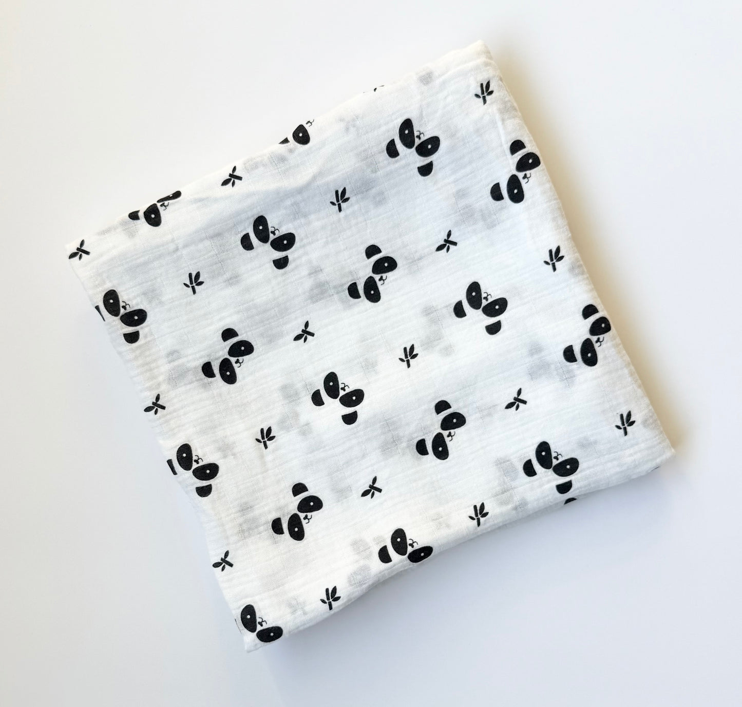 Lulujo White & Black Pandas Muslin Bamboo Swaddle Blanket