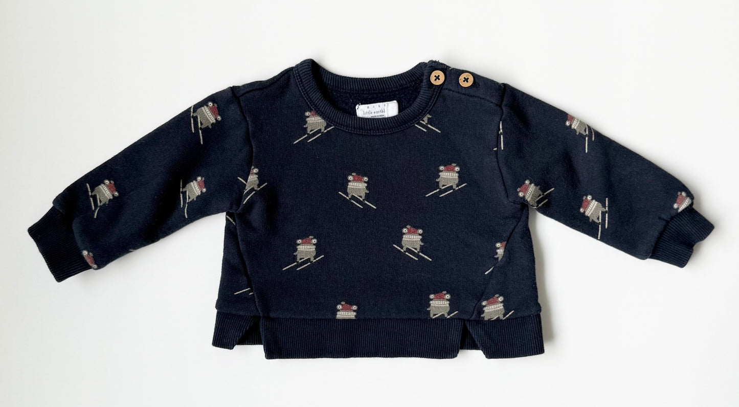 Rise Little Earthlings Blue Skiing Monsters Sweater (6-9 Months)