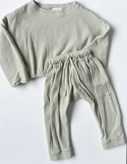 Our Folk Green Ribbed Sweater & Pants Set (3T)