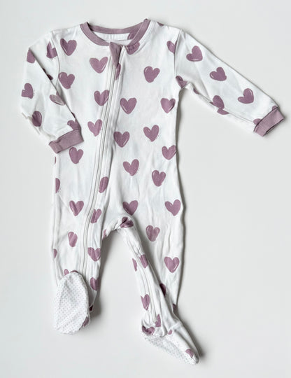 ZippyJamz White & Purple Hearts Sleeper (6-9 Months)