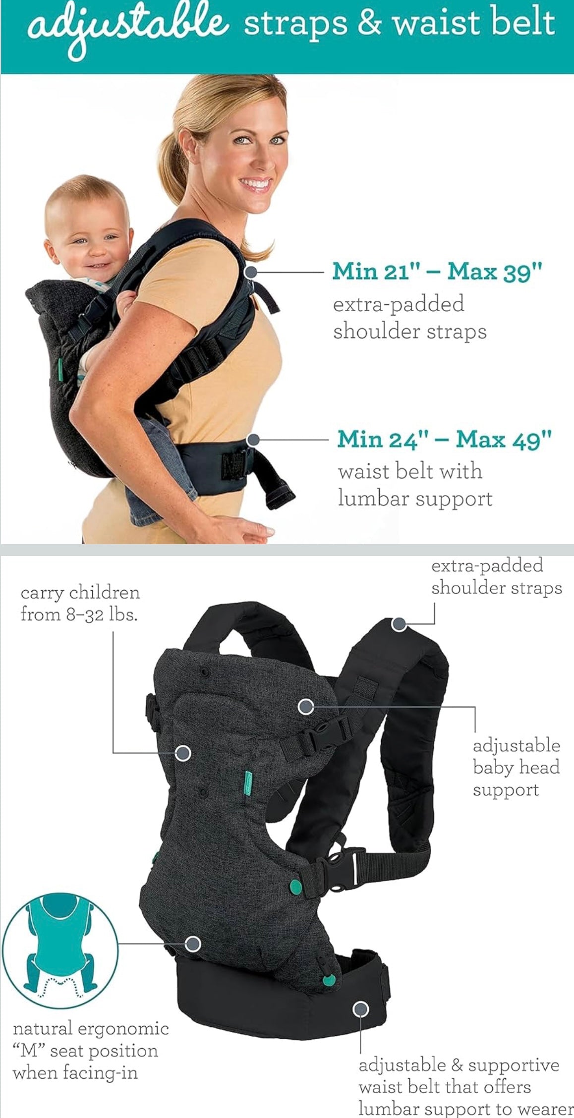 Infantino Flip Advance 4-In-1 Convertible Baby Carrier in Black Denim