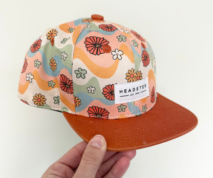 Headster Orange Retro Flowers SnapBack Hat (52CM)