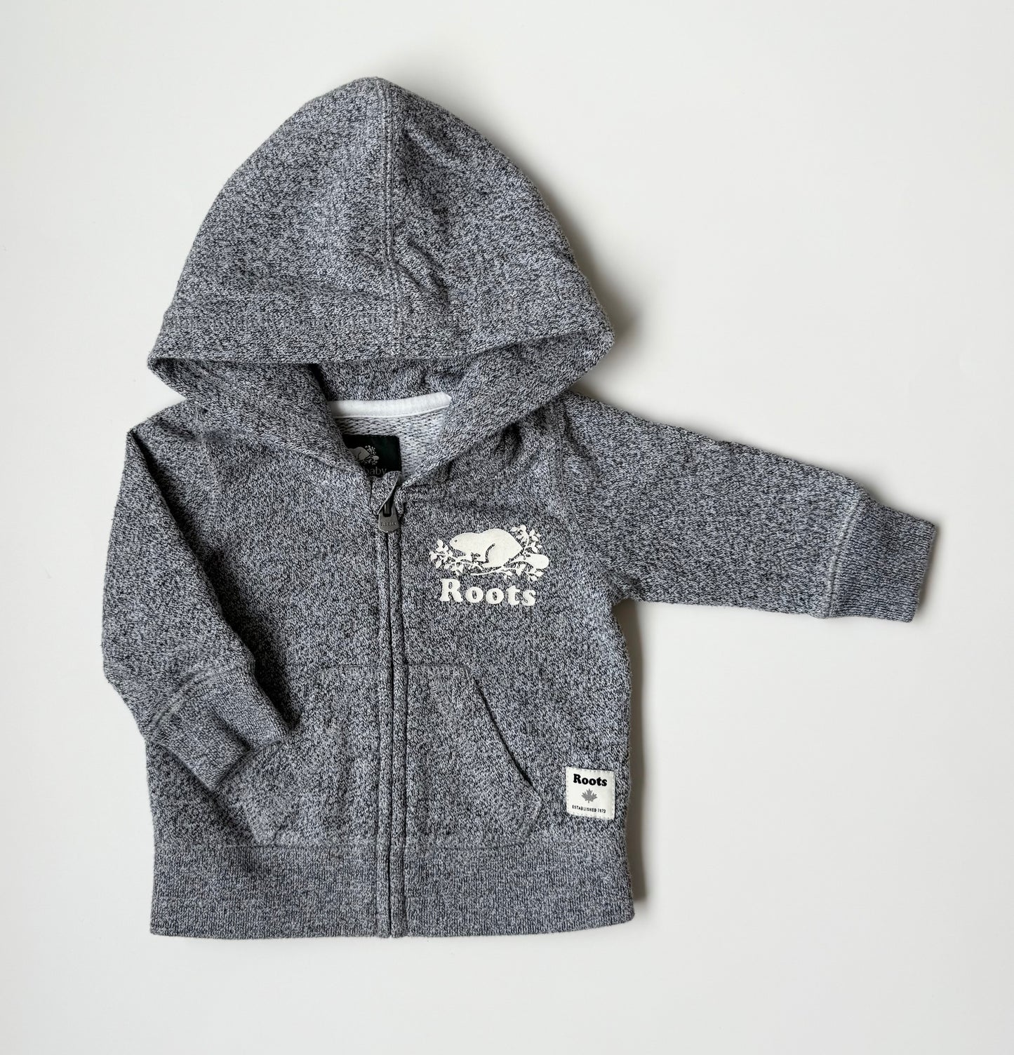 Roots Baby Dark Grey Heathered Zip Up Hooded Sweater (0-3 Months)