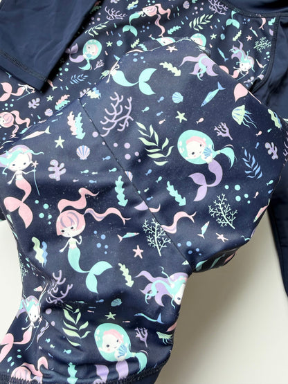 Jan & Jul Dark Blue Mermaid Long Sleeve Swim Top & Shorts Two Piece Swim Set (3-5 Years)