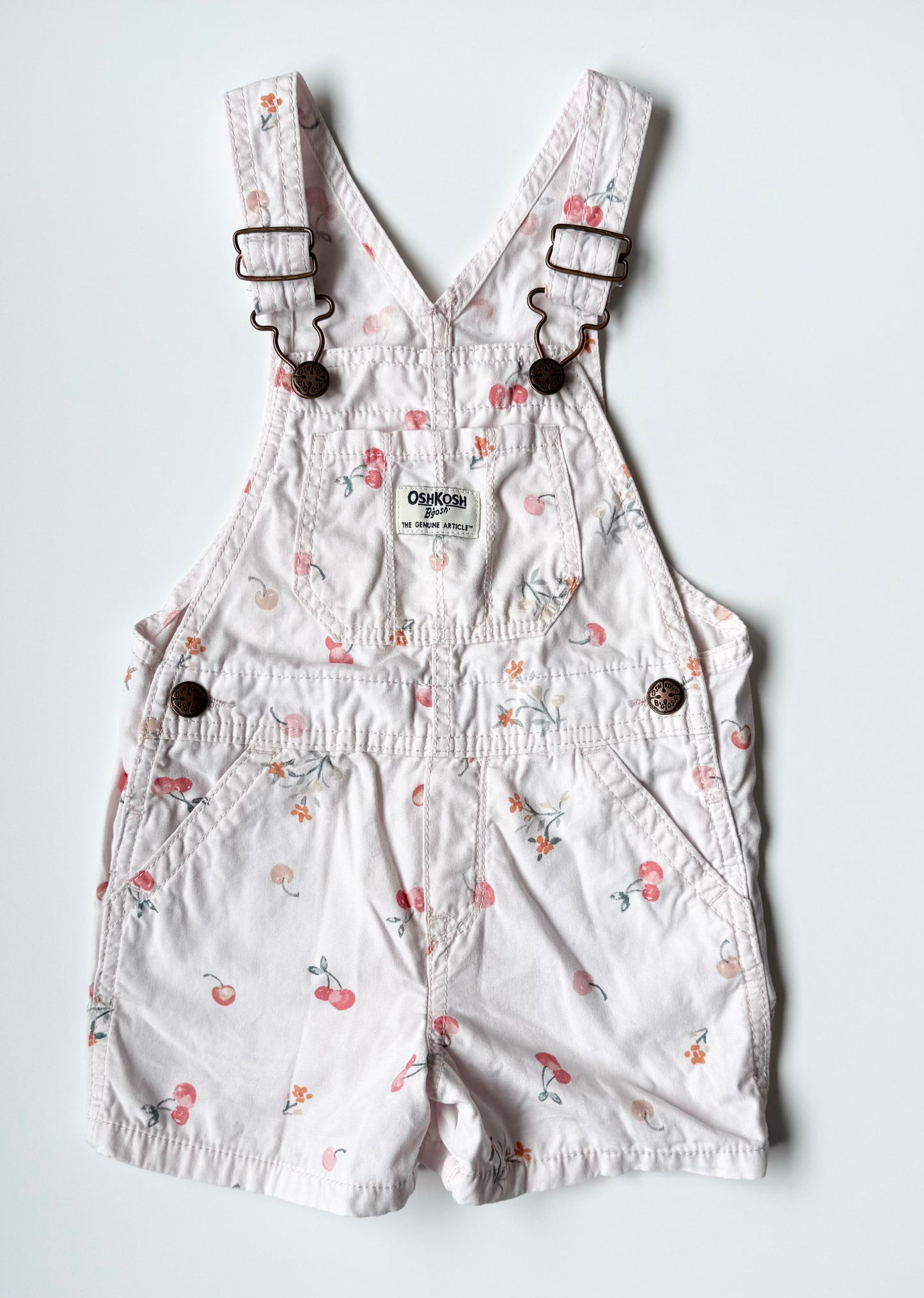 OshKosh Light Pink Cherries Shorty Overalls (2T)