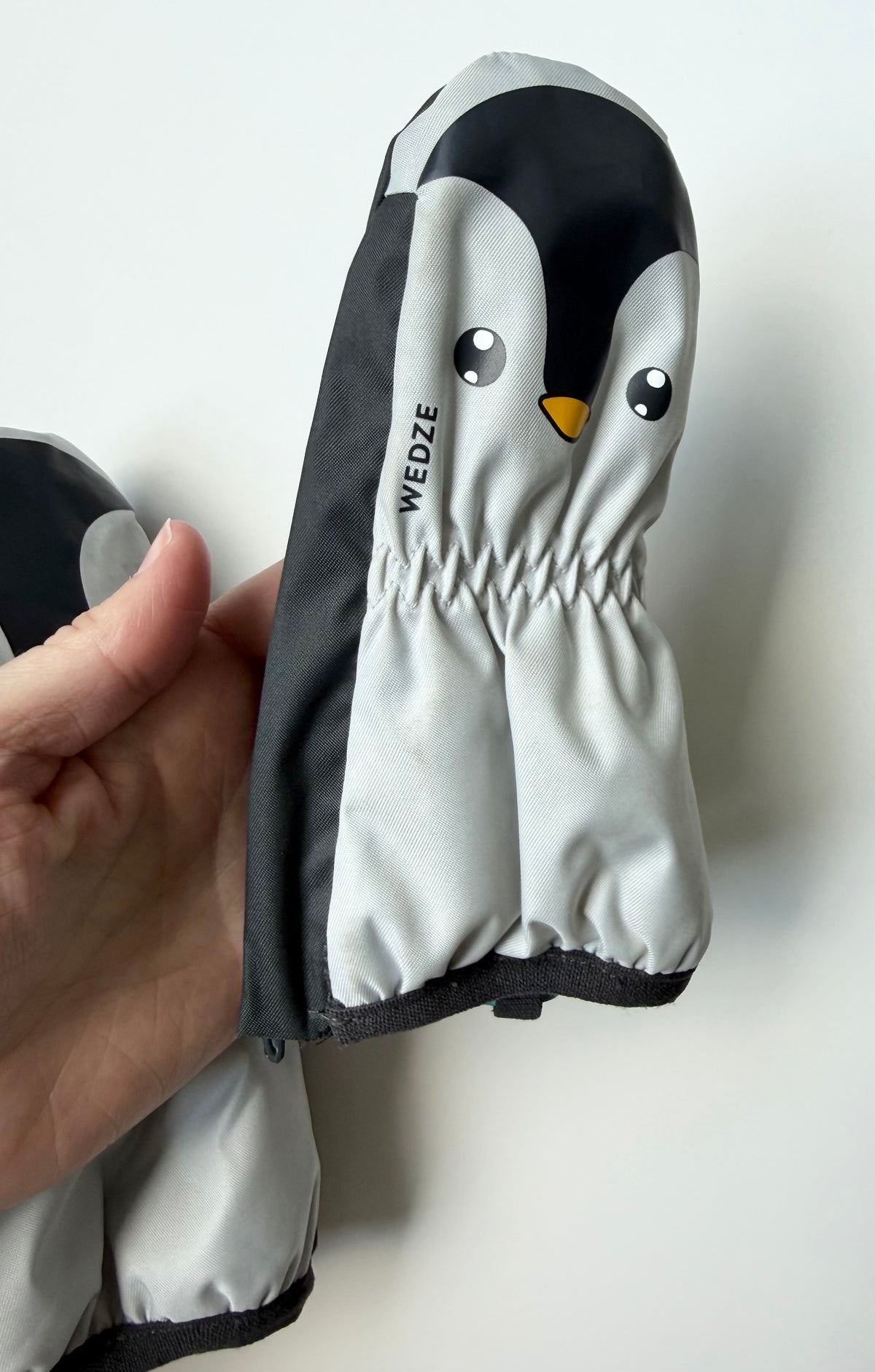 Wedze Grey Penguins Fleece Lined Mittens (12-18 Months)