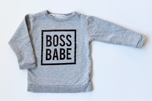 MI & FI Grey “Boss Babe” Pullover (6-12 Months)