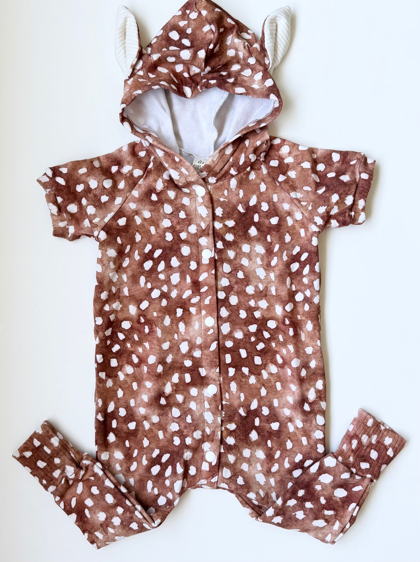 Hudsons + Co Hooded Deer Print Short Sleeve Jumpsuit (12-18 Months)