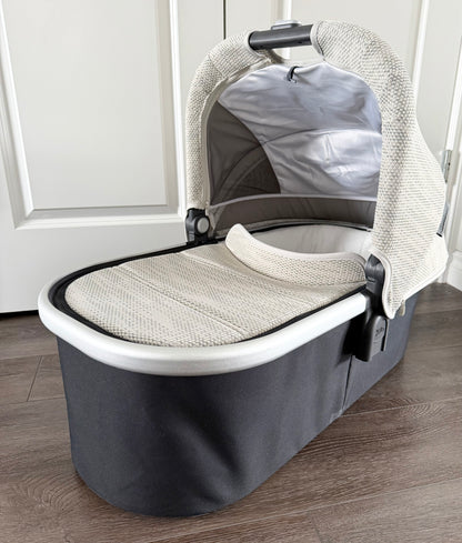 Uppababy V2 Bassinet for Stroller in Sierra Dune Knit Silver Black Leather