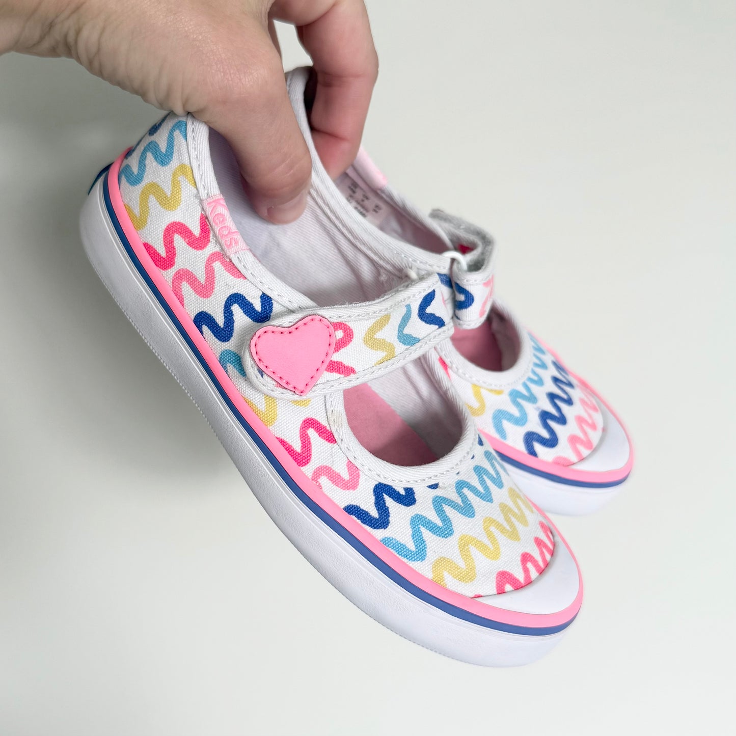 Keds Harper Pink Neon Squiggle & Heart Mary Jane Velcro Sneakers (10)