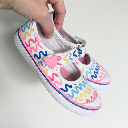 Keds Harper Pink Neon Squiggle & Heart Mary Jane Velcro Sneakers (10)