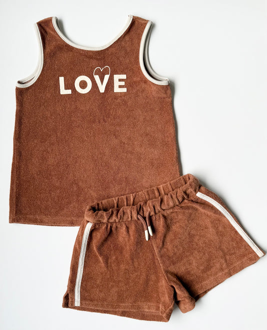 Zara Burnt Orange Terry “Love” Tank Top & Matching Shorts Set (3-4 Years)