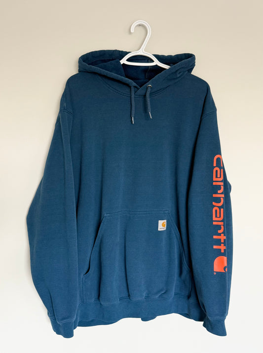 Men’s Carhartt Loose-Fit Midweight Logo Graphic Sweatshirt in Blue & Orange (Extra Large)