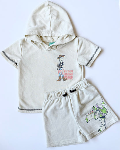 Disney Baby Pixar Toy Story Light Yellow Characters Short Sleeve Hoodie & Shorts Set (24 Months)