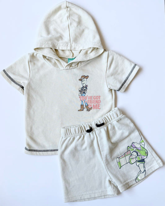 Disney Baby Pixar Toy Story Light Yellow Characters Short Sleeve Hoodie & Shorts Set (24 Months)
