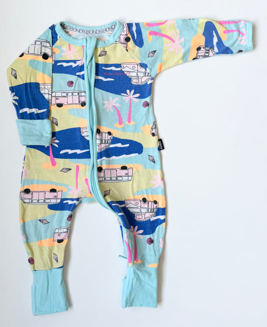 Bonds Wondersuit Blue & Neon Camper Van Sleeper Romper (3-6 Months)