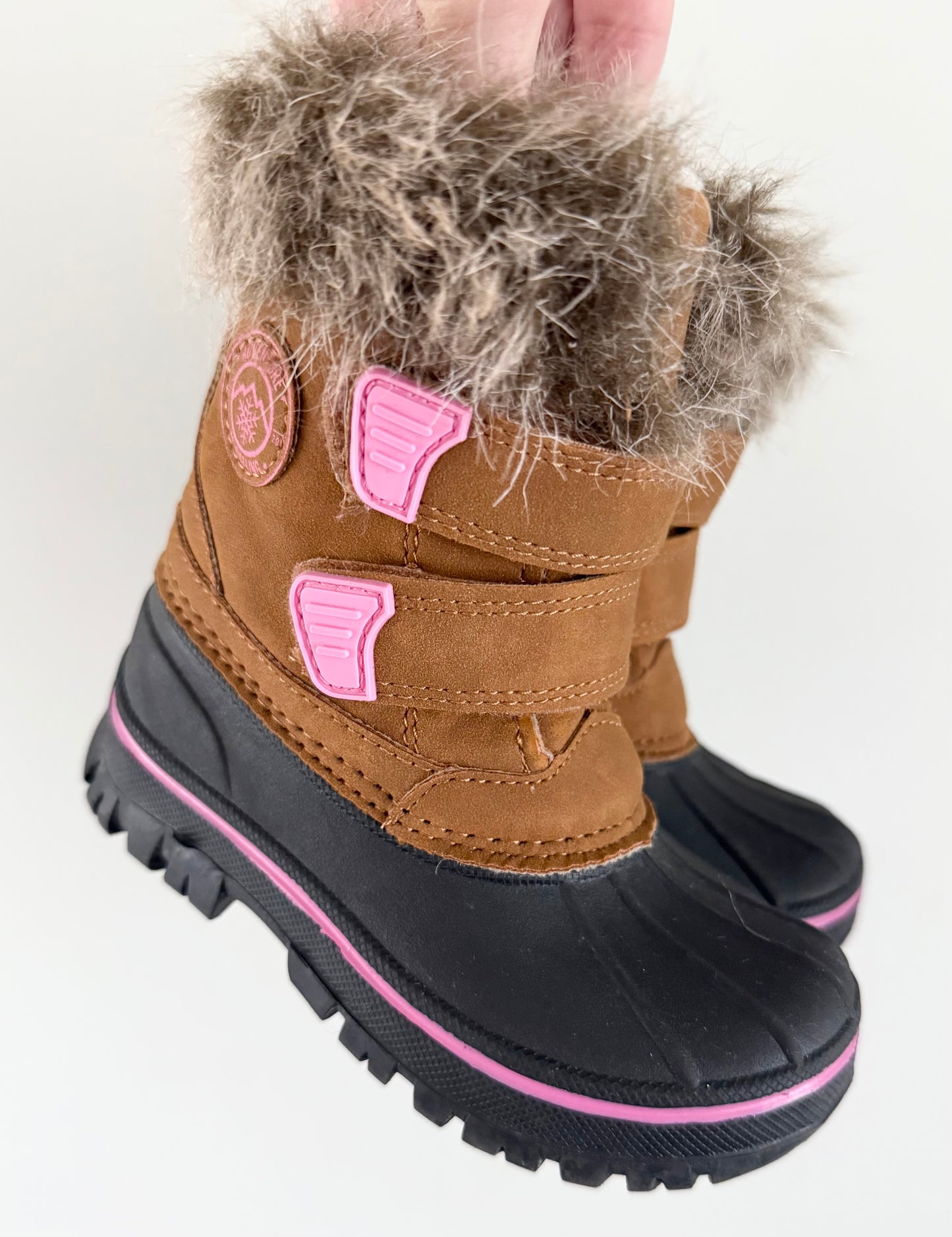 Joe Fresh Brown & Pink Fur Trim Winter Boots (7)