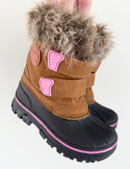 Joe Fresh Brown & Pink Fur Trim Winter Boots (7)