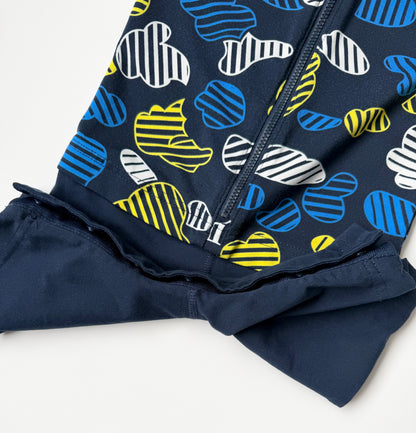 Columbia Navy & Yellow Patterned 1/4 Length Sleeve & Shorts Rashguard One Piece Swimsuit (4T)