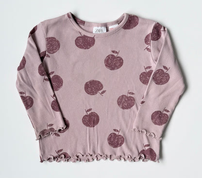 Zara Purple Ribbed Apples Long Sleeve & Leggings Set (12-18 Months)