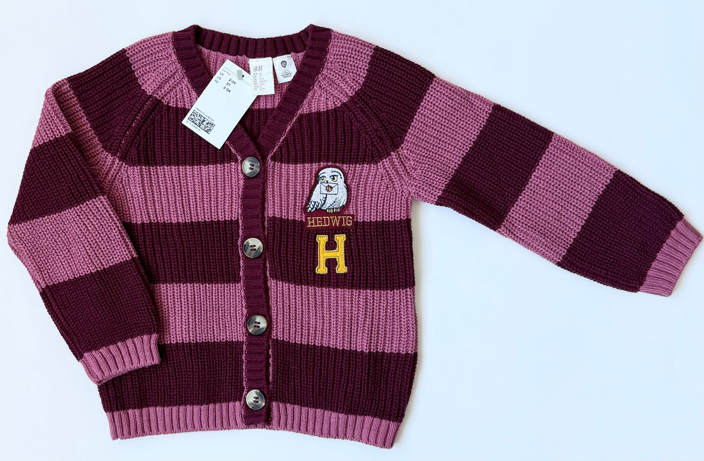 H&M x Harry Potter Pink & Maroon Striped Knit Cardigan Sweater - New (2-3T)