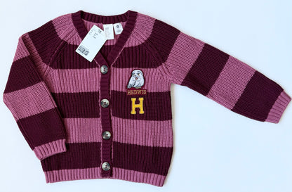 H&M x Harry Potter Pink & Maroon Striped Knit Cardigan Sweater - New (2-3T)