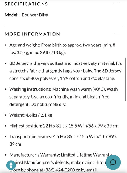 Baby Bjorn Bouncer Bliss 3D Jersey in Light Grey