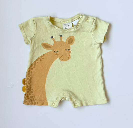 Zara Yellow Giraffe Shorty Romper (1-3 Months)