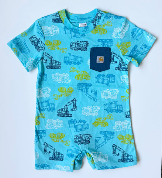 Carhartt Blue Construction Vehicles All Over Print Shorty Romper (24 Months)