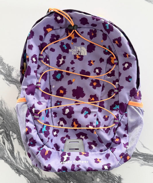 The North Face Recon Squash Violet Tulip Purple Leopard Floral “Happy Camper” Backpack - Youth