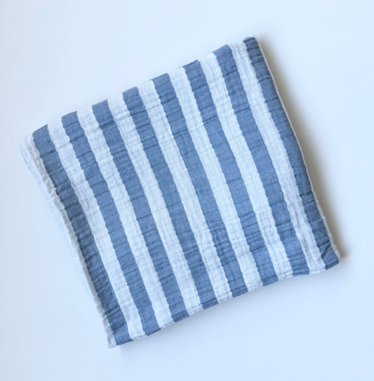 Aden + Anais Blue & White Striped Muslin Swaddle Blanket