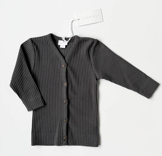 Jamie Kay Dark Grey Ribbed Button Cardigan Sweater - New (3-6 Months)