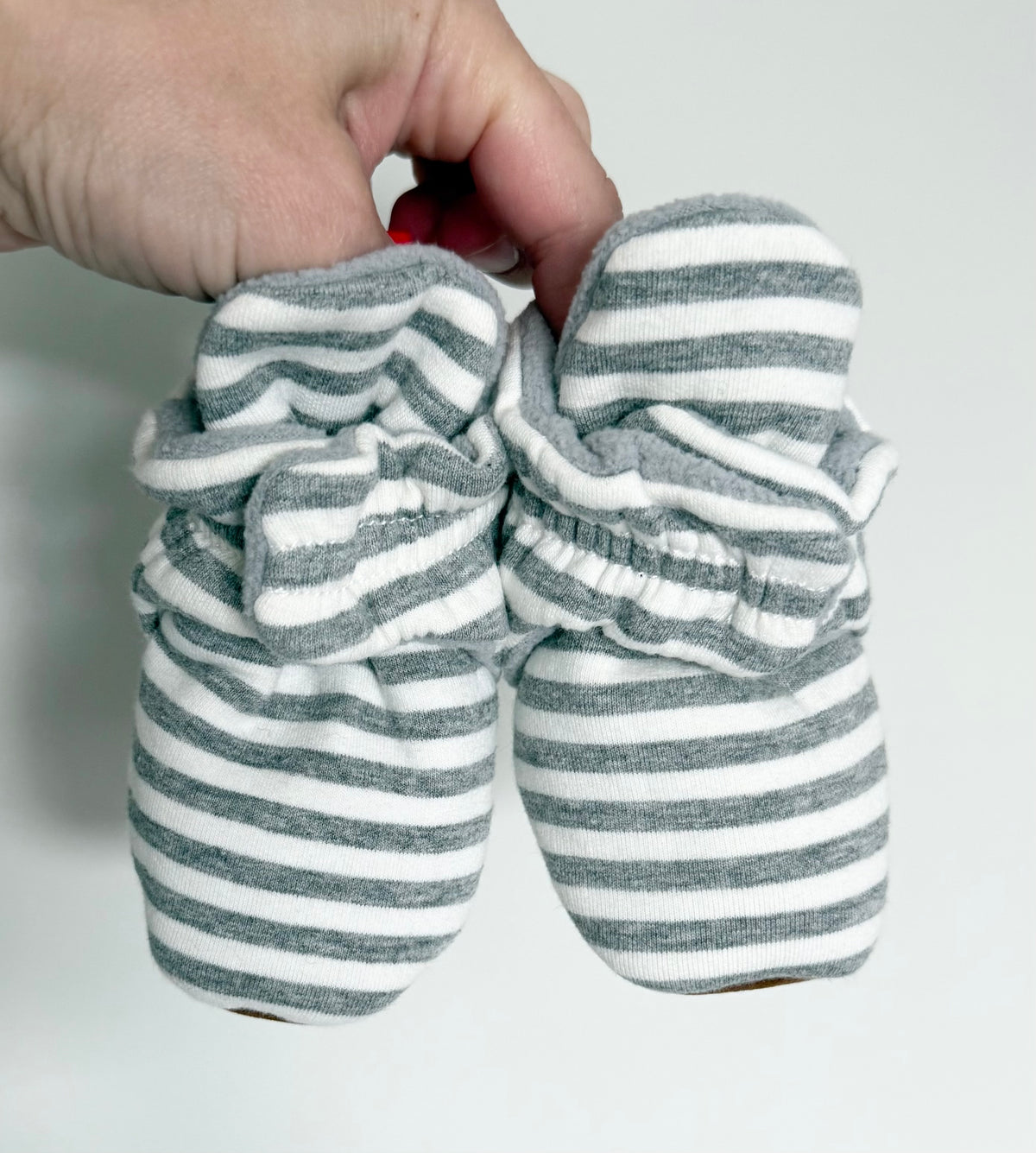 Myggpp Grey & White Striped Fleece Lined Booties (1)