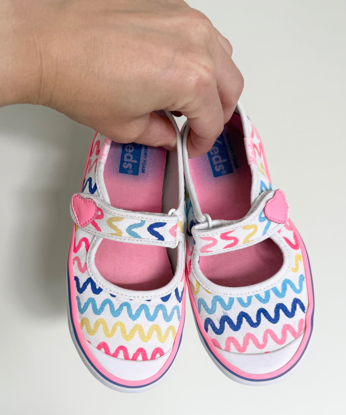 Keds Harper Pink Neon Squiggle & Heart Mary Jane Velcro Sneakers (10)