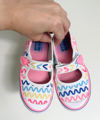 Keds Harper Pink Neon Squiggle & Heart Mary Jane Velcro Sneakers (10)