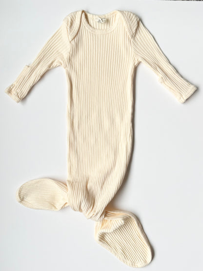 Spearmint Love Off White Ribbed Knotted Gown (0-3 Months)