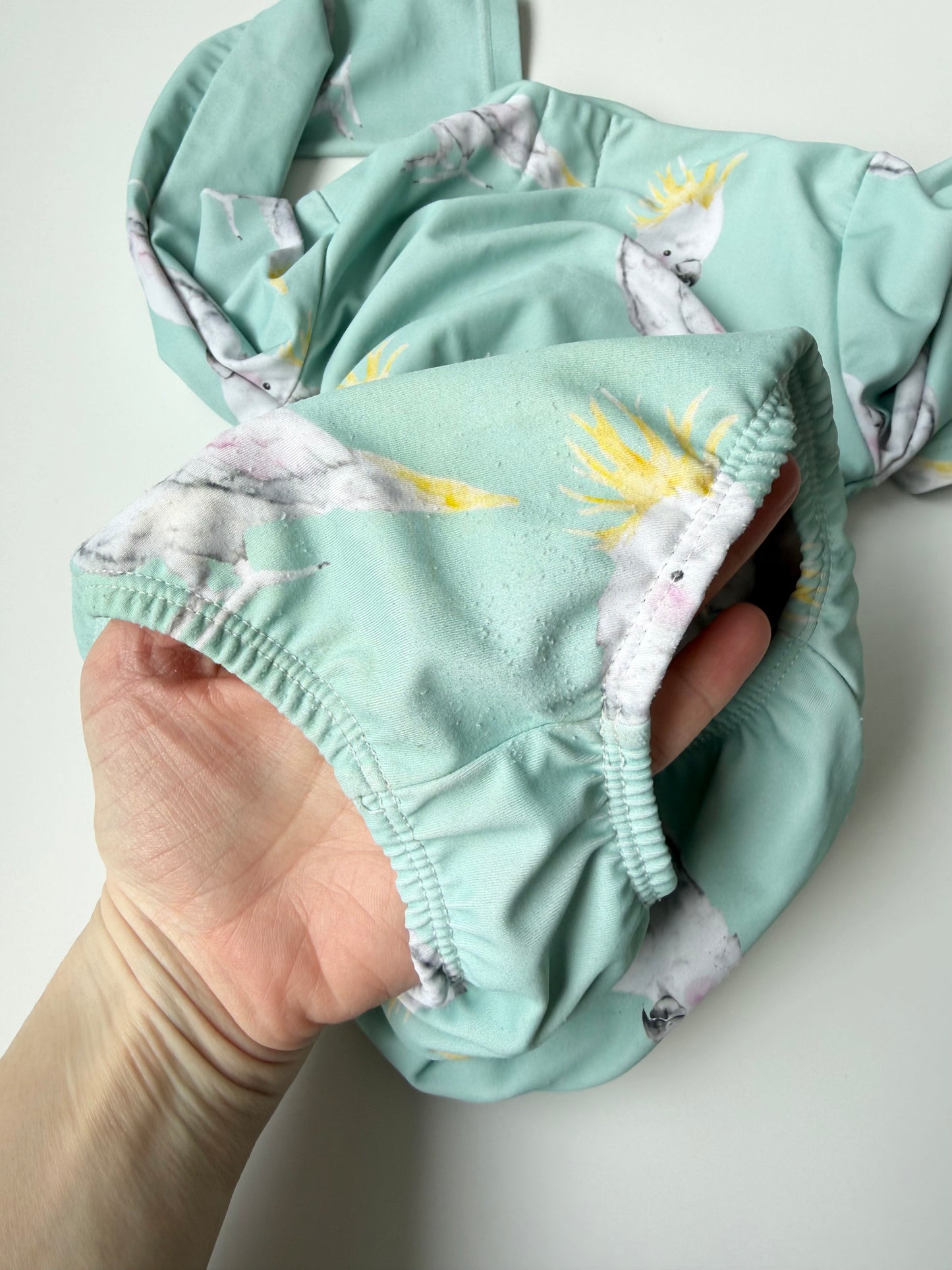Cheeky Chickadee Light Green Parrot Long Sleeve One Piece Swimsuit (3T)
