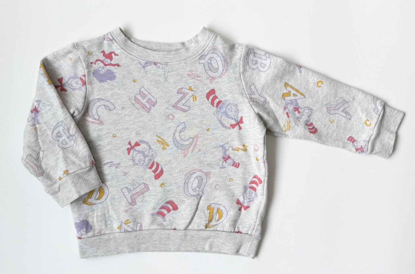 Dr.Seuss Light Grey Alphabet Cat in the Hat Sweater (2T)