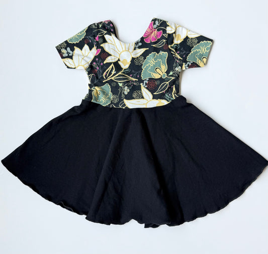 Everly After Creations Dark Floral Short Sleeve Dress (0-6 Months)