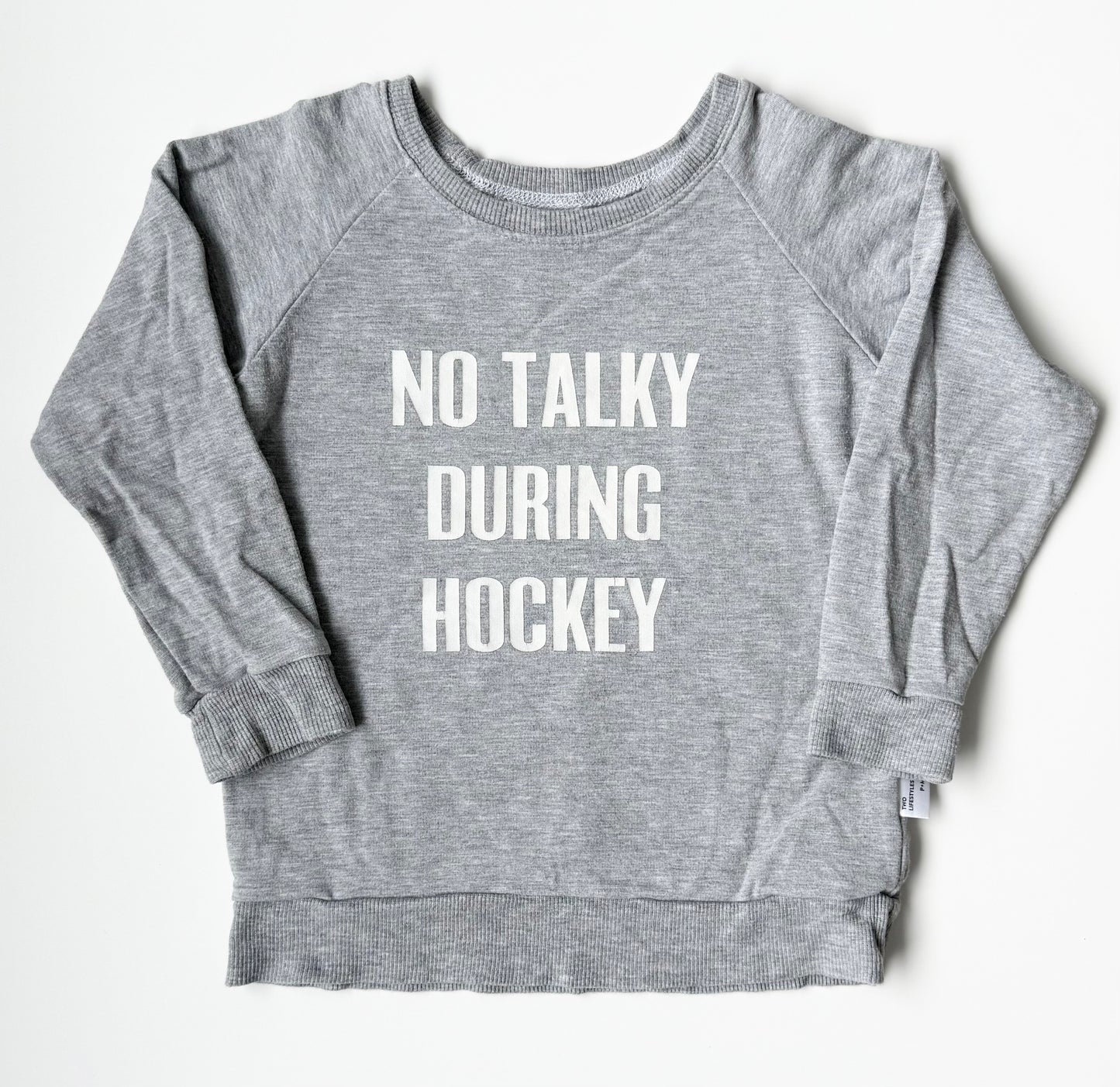 Portage & Main Grey “No Talking During Hockey” Pullover (3/4T)