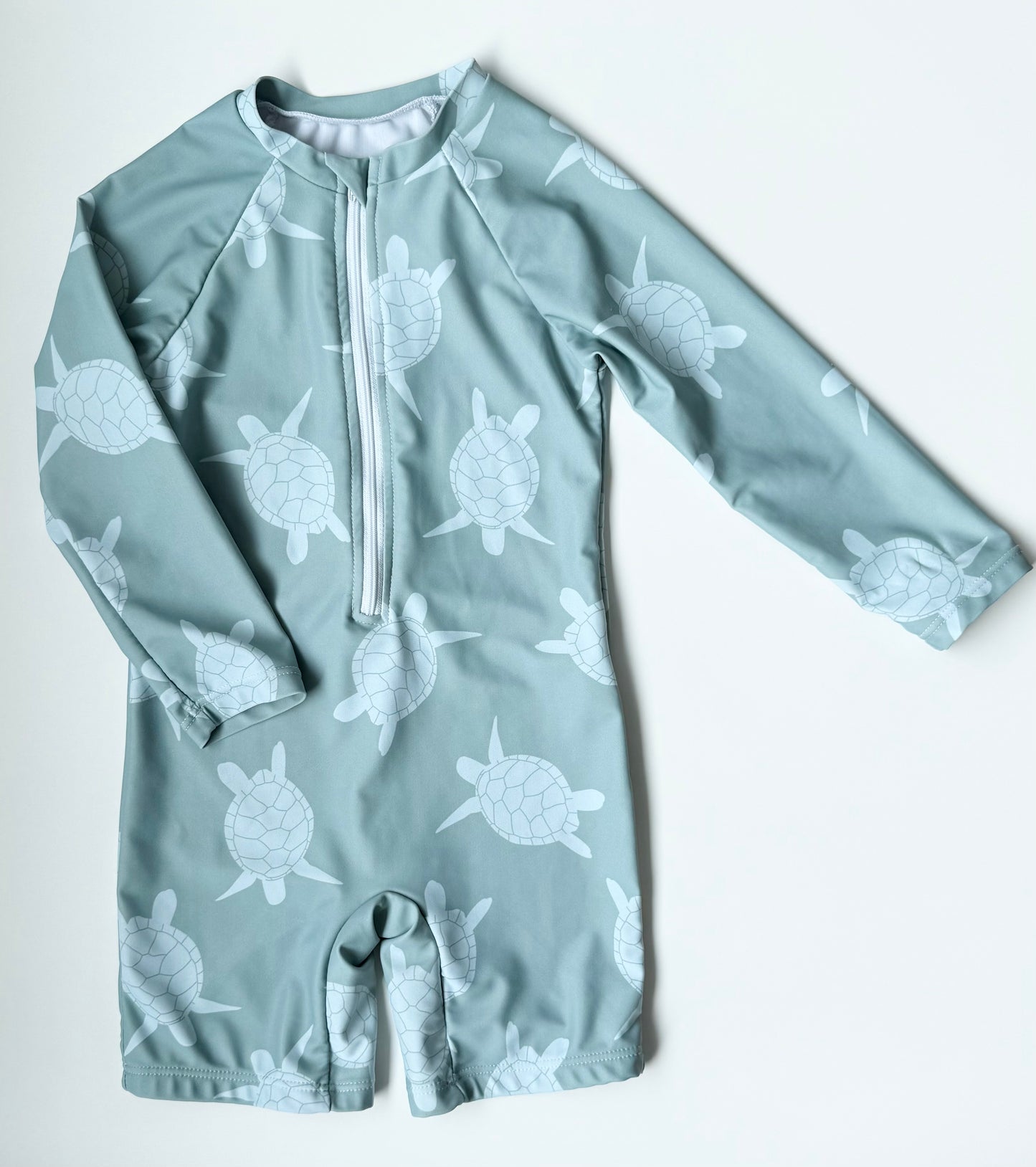 Shein Light Green Turtles Long Sleeve & Shorts Rashguard One Piece Swimsuit (4T)