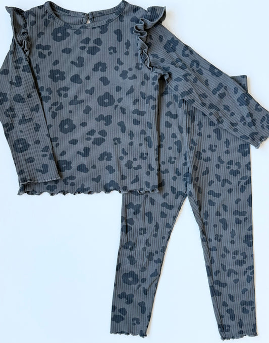George Black & Grey Cheetah Ribbed Long Sleeve & Leggings Set (4T)