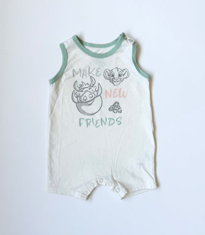 Disney Baby The Lion King White & Green “Make New Friends” Romper (3-6 Months)