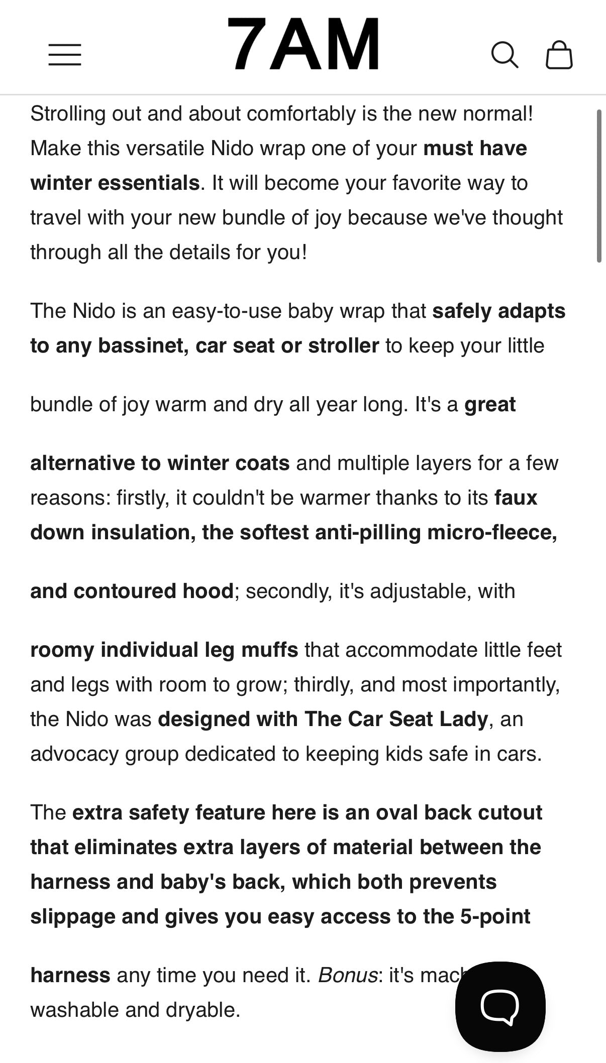 7AM Nido Car Seat Wrap - Black - Small (0-6 Months)