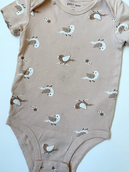 Petit Lem Brown Flowers & Birdies Short Sleeve Bodysuit Bundle (12 Months)