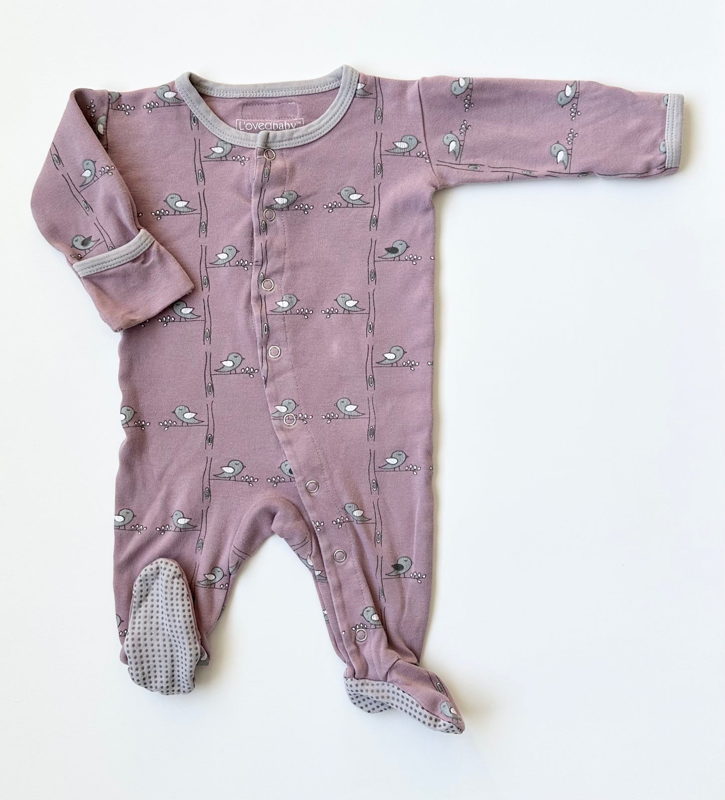 L’oved Baby Purple Birdies Snap Footed Sleeper (3-6 Months)