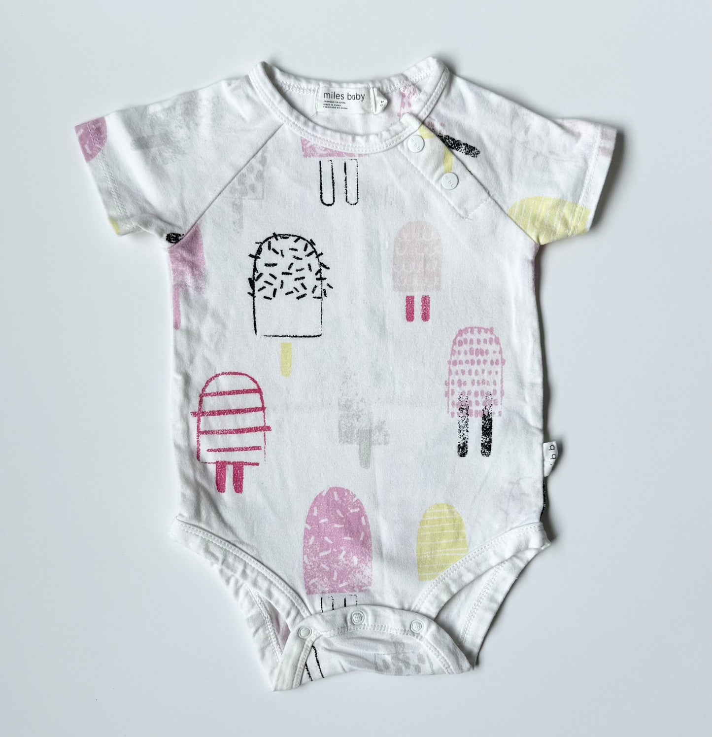 Miles the Label White Ice Cream Short Sleeve Bodysuit (6 Months)
