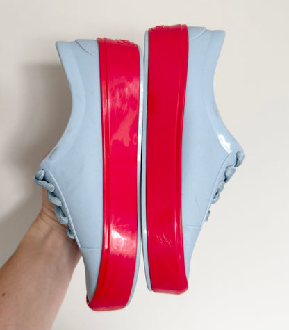 Mini Melissa Light Blue & Coral Trim Lace Up Sneakers (Kids 1)