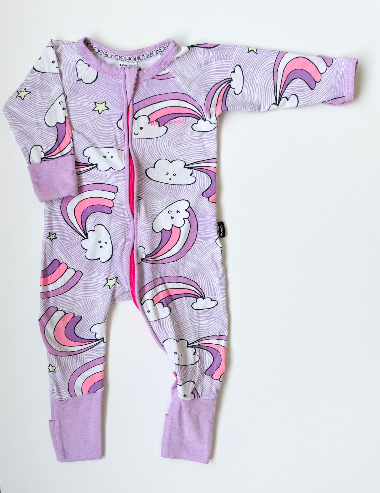 Bonds Wondersuit Purple Cloud & Rainbow Sleeper Romper (3-6 Months)