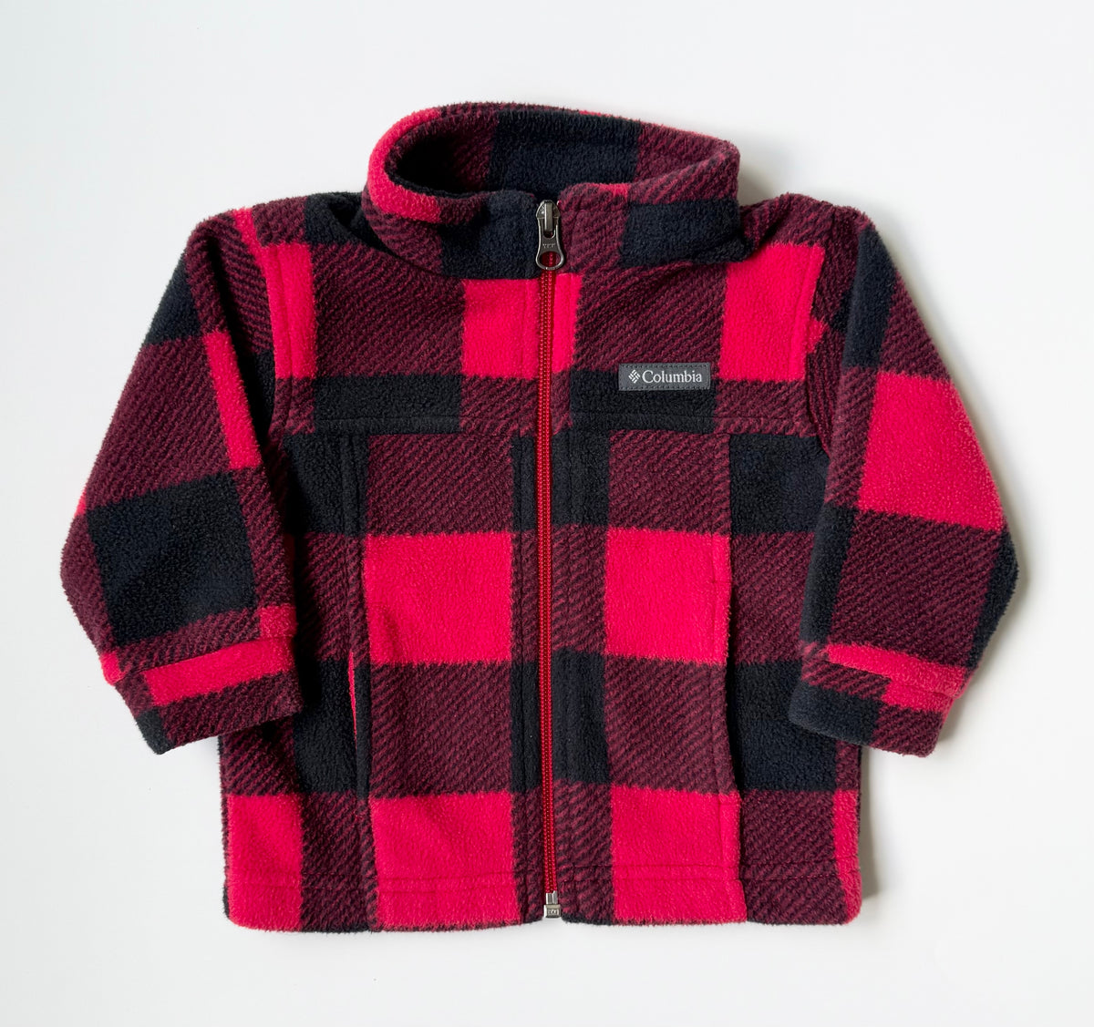 Columbia Black & Red Plaid Fleece Zip Up (6-12 Months)